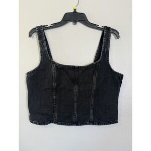 Abercrombie & Fitch Black Sleeveless Bandeau Corset Crop Denim Tank Top Sz Large